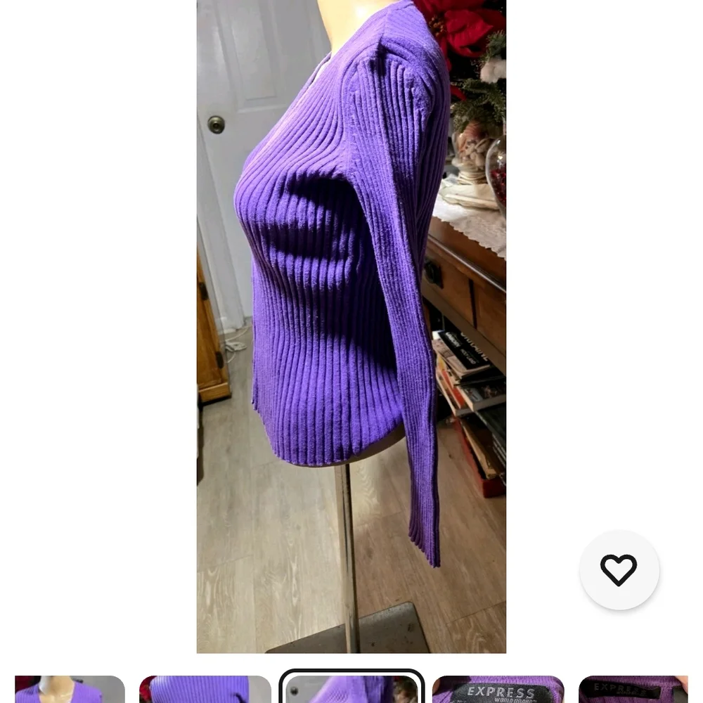 Express Purple Ribbed V-Neck Cardigan - Picture 5 of 9